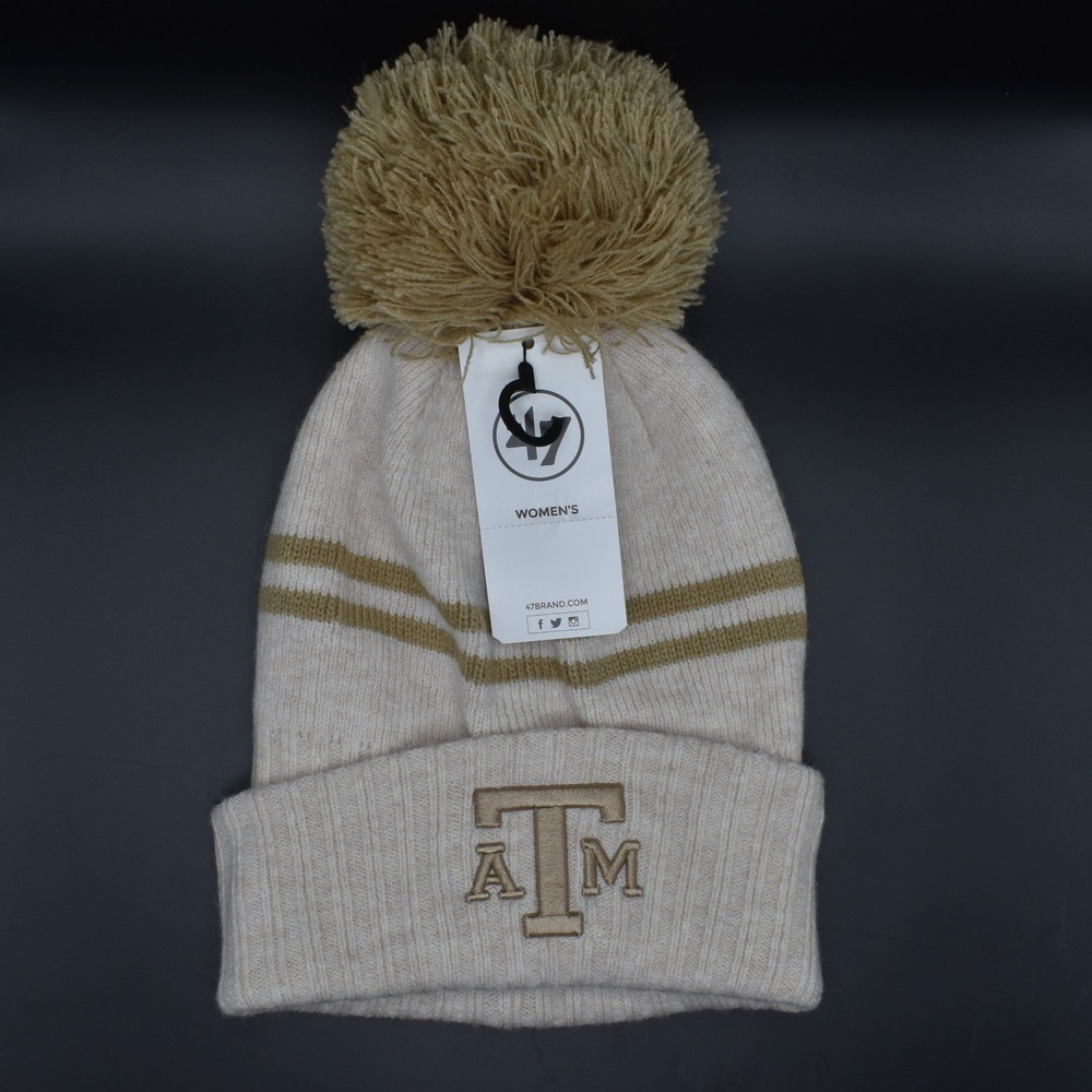 47 Brand Texas A&M Aggies Womens Pom Cuff Knit Cap Hat Beanie Beige Winter NCAA